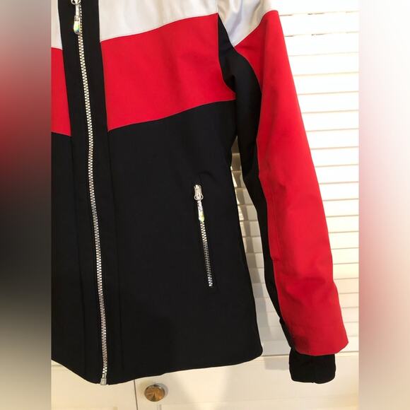 Descente Red and Black Hooded Full Zip Ski Jacket - Picture 6 of 8